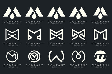 Set of letter M logo design vector. Collection of modern M letter design in white.