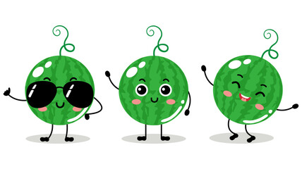 Set of three funny watermelon mascots