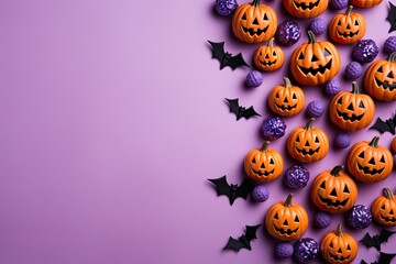 halloween background, Halloween party border on purple background.
