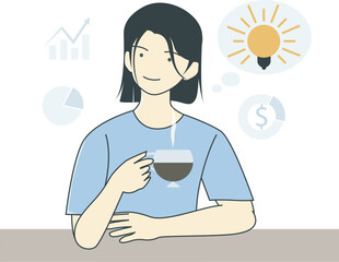A woman drink coffee and find idea business