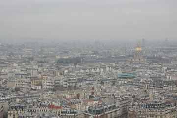 Scenic View over Paris on a hazy day. Paris, France.