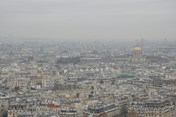 Scenic View over Paris on a hazy day. Paris, France.