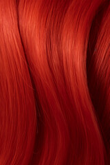 Close-up of a bunch of shiny straight hair dyed in bright red. direct pigments in hair coloring. social media content for beauty salons. hair dye color in the catalog.Generative AI