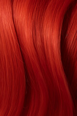 Naklejka premium Close-up of a bunch of shiny straight hair dyed in bright red. direct pigments in hair coloring. social media content for beauty salons. hair dye color in the catalog.Generative AI