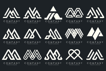 Set of letter M logo design vector. Collection of modern M letter design in white.