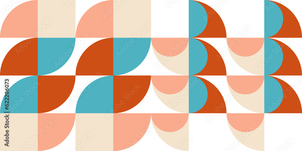 Aufkleber Geometric abstract vector seamless pattern with circles, rectangles and squares in retro Bauhaus style. Pastel colored simple shapes graphic background.