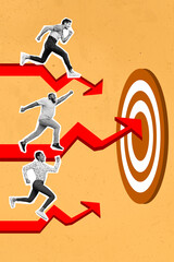 Fototapeta premium Poster picture collage of crazy motivated guys reach finance economy results dream increase income isolated on drawing background