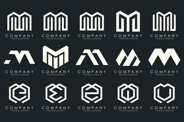 Set of letter M logo design vector. Collection of modern M letter design in white.