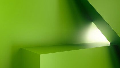 Abstract background render, colored minimalist geometric composition. Green background with shapes. 3D Illustration