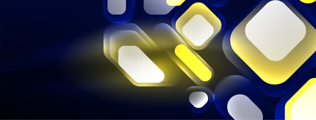 Glowing neon geometric elements abstract background. Neon light or laser show, electric impulse, power lines, techno quantum energy impulse, magic glowing dynamic lines