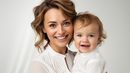 Happy mother day fun adorable lovely woman wearing casual clothes with child kid