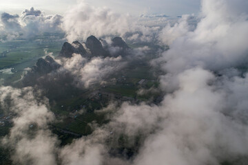 Fototapeta na wymiar Aerial landscape view of Khao Nor- Khao Kaew limestone mountains Famous destination in Nakhonsawan Province, Thailand