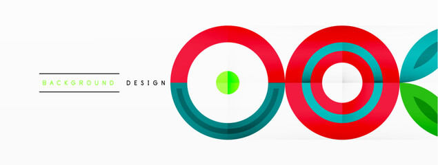 Abstract background - minimalist circles and round elements composition with varying sizes circles and other geometric shapes. The elements are arranged symmetrically in a grid-like pattern