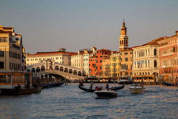 Fototapeta na wymiar Venice. Sunset. Lanterns. Gondolas. Yachts.