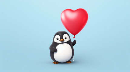 a cute penguin holding a heart balloon created by generative AI