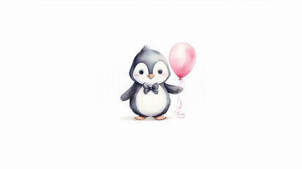 a cute penguin holding a heart balloon created by generative AI