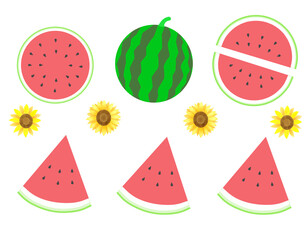かわいいスイカのイラストセット
