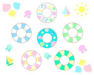 カラフルでカワイイ浮き輪のイラストセット
