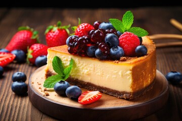 cheesecake with berries  - obrazy, fototapety, plakaty