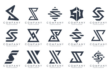 Abstract collection with letters S logo design. creative design logotype S with black colors.