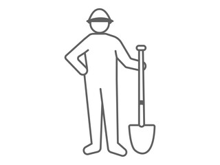 working person icon, illustration of person holding a shovel of sand design