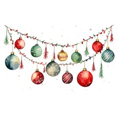 Watercolor illustration christmas garland. Generative AI	