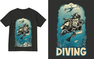 Diving t shirt design illustration . Diving t shirt design template . Diving . Dive . Diving lover t shirt design . Dive lover t shirt design . Dive t shirt . Dive illustration . Diving merch . Diver