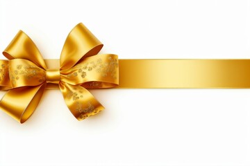 A curly gold ribbon for Christmas and birthday present banner isolated against a white background - Generative AI