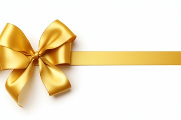 A curly gold ribbon for Christmas and birthday present banner isolated against a white background - Generative AI