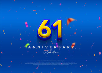 61st Anniversary, in luxurious blue. Premium vector background for greeting and celebration.