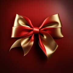 red ribbon and bow with gold for Christmas - Generative AI
