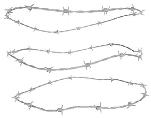 a 3D illustration of a barbed wire fence twisted into the shape of a round circle frame.