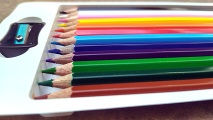 many drawing colour pencil in a box
