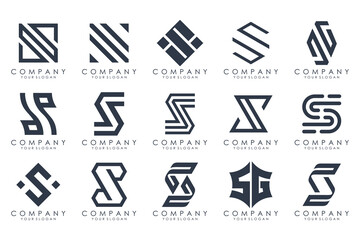 Abstract collection with letters S logo design. creative design logotype S with black colors.