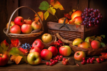 Naklejka na ściany i meble Basket of autumn apples from a harvest