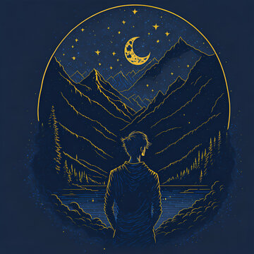 Moonlit Reverie: A Young Man's Reflection Under the Celestial Canopy!