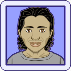 Avatar profile pic of man with black hair and brown. Latino, Hispanic or Mediterranean ethnicity. Vector illustration.