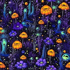 Flower Halloween Background, Blacklight Painting
