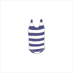 Summer clothes element. Beautiful womens striped swimsuit for swimming in sea or pool. Stylish clothing for beach, vacation or journey. Cartoon flat vector illustration isolated on white background