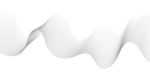Undulate Grey Wave Swirl, frequency sound wave, twisted curve lines with blend effect. Technology, data science, geometric border. Isolated on white background. Vector illustration.