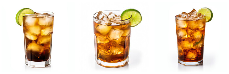 Set of Dark n stormy cocktails isolated on white background