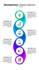 Infographic template. Vertical line with 6 circles and icons