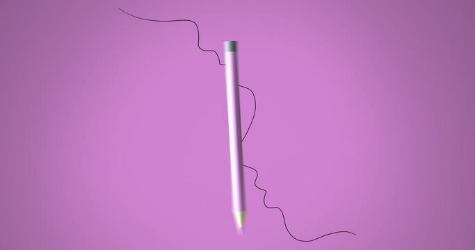 Animation of pencil moving and black string on pink background