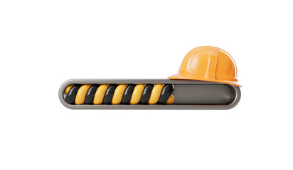 Website loading bar with builder hard hat. Page under construction. 3D Rendering