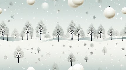 A white  Christmas wallpaper with tree and baubles.