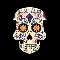 Vector illustration of an ornately decorated Day of the Dead Dia de los Muertos sugar skull, or calavera.