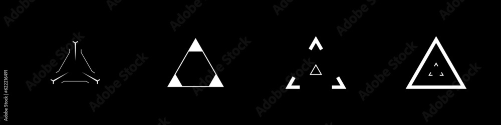 Poster cyberpunk style triangle aim set. cyber targets, aims, sights, and crosshairs. a pack of gui futuris