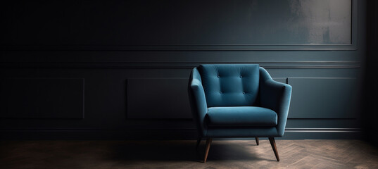 home design - a blue arm chair in front of a wall