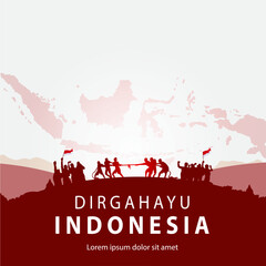 independence day indonesia with a tug of war silhouette illustration