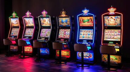 Slot machines created by popular manufacturers at the forefront of the gaming industry. These industry pioneers are known for their state-of-the-art technology. Generated by AI.